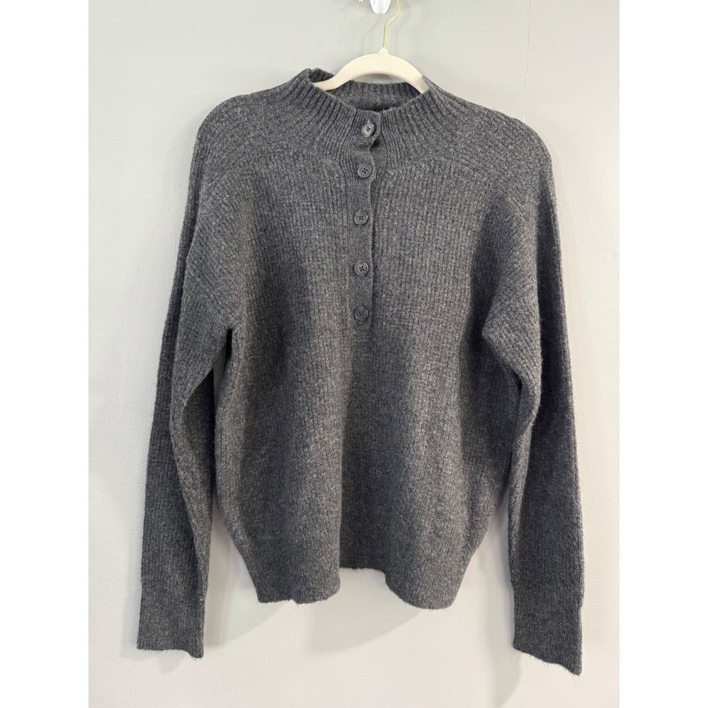 Lou‎ & Grey Womens Gray Button Mock Neck Long Sleeve Sweater Size Small